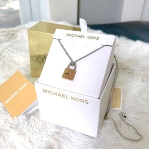 MWT MICHAEL KORS Padlock pendant necklace Rose Gold silver tone